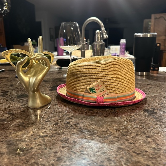 Pink Paper hat Beach Pool Vacation hat w vintage The Palms matchbook - Picture 7 of 8